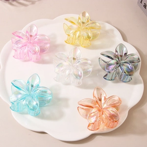 Pince à Cheveux Fleur de Frangipanier Iridescente Elégante Pince Crabe Fleur Nacrée Accessoires de Coiffure Vacances Pour Femmes