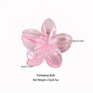 Pince à cheveux fleur frangipanier rose translucide mesurant 8 cm sur 4 cm pour femme