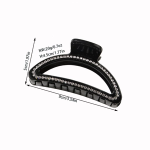 Elegante pinza per capelli nera con strass bianchi e dimensioni dettagliate mostrate