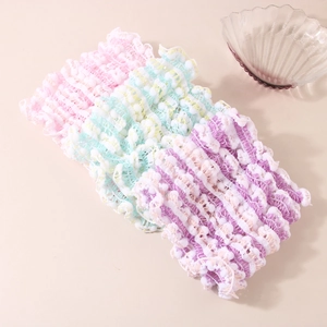 Elastic U-shaped bubble fabric headbands in pink, green and purple with wave edge