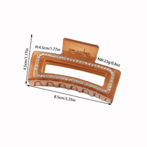 Pinza per capelli rettangolare ambra con strass, lunghezza 8,5 cm e dimensioni