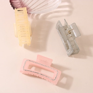 Eleganti mollette per capelli rettangolari con strass in beige, grigio fumo e rosa