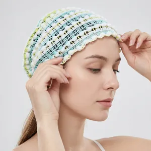 Light blue elastic woven U-shaped headband for face washing with 360-degree wrap design