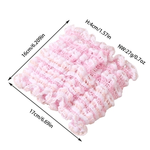 Elastic pink and white ruffled lace headband for face washing and spa skin care routine