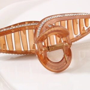 Grande molletta per capelli ambra con strass scintillanti e molla dorata elegante