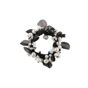 Chouchou élégant en résille noire avec perles blanches pour accessoires de coiffure femme