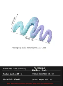 Macro view of gradient blue-purple wave hair claw clip showing 13cm size and 33g weight