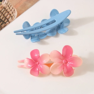 Elegante Haarklammern im koreanischen Stil mit blauen Blüten und rosa Farbverlauf-Design