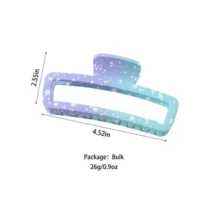 Rectangle gradient hair claw clip in purple and blue with white spots and size labels