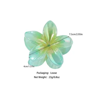 Green pearlescent frangipani hair claw clip with 7.5cm diameter for elegant hair styling