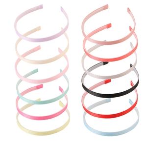 Detailed set of 12 colorful grosgrain ribbon covered 1cm anti-slip tooth headbands