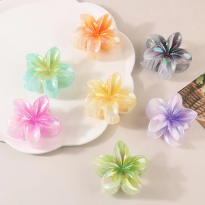 Rainbow gradient flower hair claws set in colorful macaron shades for women's hairstyling