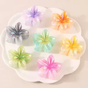 Iridescent AB Color Plumeria Flower Hair Claw Clip Fresh Gradient Resin Shark Clip Summer Beach Hair Accessories For Women