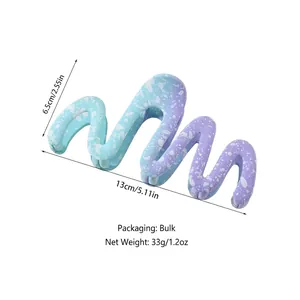 Gradient blue and purple geometric wave hair claw clip in 13cm size for thick hair