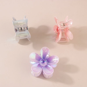 Lot de trois pinces à cheveux florales dégradées en bleu aurore, rose cerise et violet
