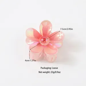 Pince à cheveux fleur rose nacré pour femme, barrette florale de 7,5 cm avec dimensions