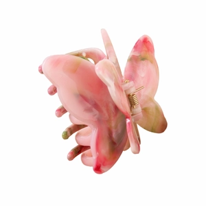 Pink marble butterfly hair claw clip made of acetate with golden metal spring for women