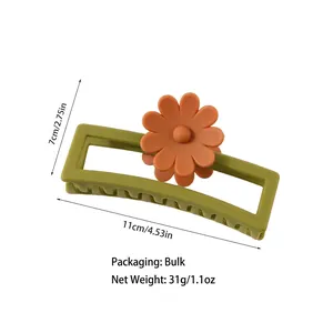Daisy matte rectangular hair claw clip in vintage green and orange, size 11cm