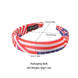 Women's American flag star pattern wide headband with size and weight measurements