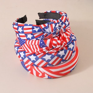 Close-up of four-piece American flag knot headbands with star and stripe patterns