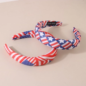 Padded headband set with US flag stars and stripes pattern, handmade fashion accessory