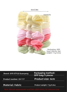 Lot de 5 bandeaux en polaire douce aux couleurs pastel avec dimensions détaillées