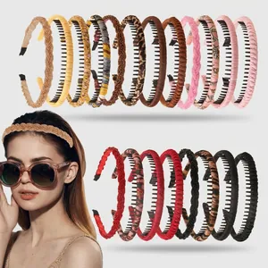 Women Simple Fashion Anti-slip Headband Set With Teeth Plastic Fabric Wrapped Braided Hair Band Daily Hair Hoop For Girls