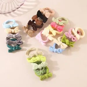 Ensemble de Chouchous à Nœud Haute Élasticité Faits à la Main en Tissu Nervuré Attaches de Cheveux Style Doux Coréen Accessoires de Cheveux pour Femmes Filles
