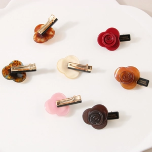 Lot de barrettes à cheveux en acétate fait main avec fleurs rouges et motifs écailles