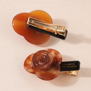 Barrettes à cheveux fleurs faites main en acétate avec motif écaille et pince bec de canard