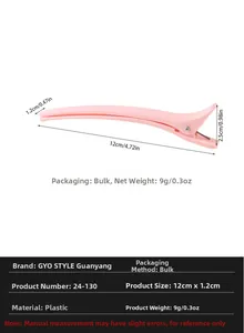 Pink professional hairdressing alligator clip made of plastic, length 12cm for hair styling