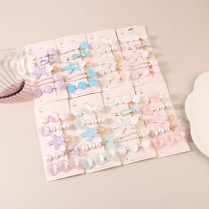 Ocean Theme Hair Clips With Starfish Shell Mermaid Tail Faux Artificial Pearl Ornaments Sweet Resin Metal Hair Jewelry For Women