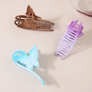 Three-piece set of large gradient butterfly hair claws in brown, purple, and blue colors
