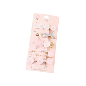 5Pcs set of sweet ocean themed hair clips with starfish shells and pearls for women