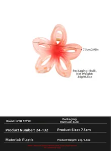 Detailed macro view showing the 7.5cm pink gradient flower hair claw clip dimensions