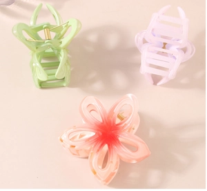 Three-piece set featuring gradient floral and geometric hollow hair claw clips for women