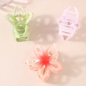Three-piece set of gradient floral and butterfly hair claws for elegant summer updos