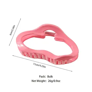 Pink wavy oversized hair claw clip for thick hair, 11cm resin shark clip for women