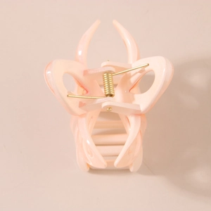 Hollow gradient floral hair claw clip in light pink orange with gold metal spring