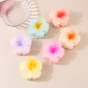 Set of 6 colorful gradient flower hair claws with matte resin for summer hairstyles