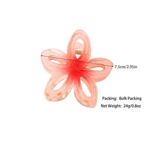 Pink gradient hollow flower hair claw clip with 7.5cm diameter for elegant hair styling