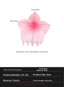 Close-up of pink frangipani hair claw clip showing matte texture and floral detail