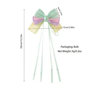 Pince à cheveux à nœud multicouche pastel en vert menthe et rose pour coiffure femme
