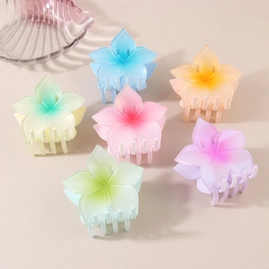 Elegant Frosted Plumeria Flower Hair Claw Clip For Women Summer Beach Gradient Resin Floral Shark Hair Accessory Hair Clip