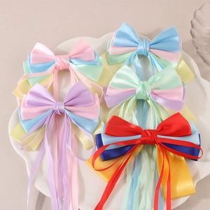 Barrette Cheveux Nœud Long Ruban Doux Coréen Femmes Satin Multicouche Épingle à Cheveux Couleur Contrastée Fait à la Main