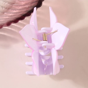 Elegant matte purple butterfly hair claw clip with golden metal spring for women