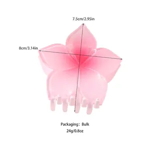 Pink gradient frangipani hair claw clip made of resin, measuring 8cm by 7.5cm size