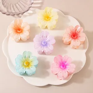 Women Korean Style Floral Hair Claw Clip Translucent Plastic Cherry Blossom Hair Clip For Thick Thin Hair Daily Headwear