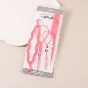 Pink 4-piece hair styling set with pulling needles and tail comb for updos