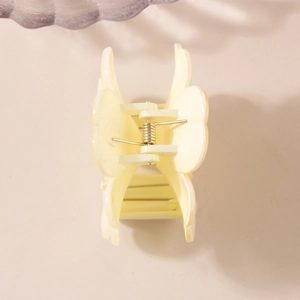 Elegant cream yellow petal flower hair claw clip with golden metal spring for women